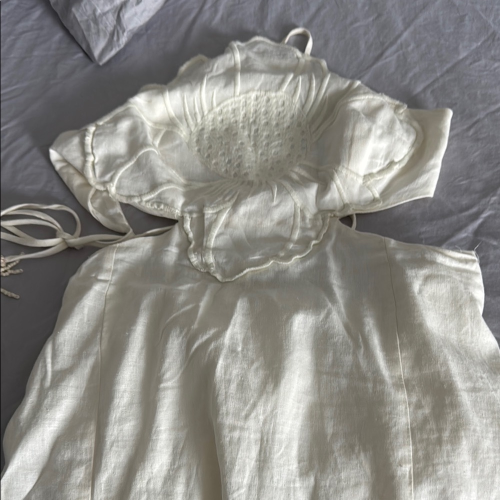 FARM Rio Cream Ruffle-Trim Midi Dress